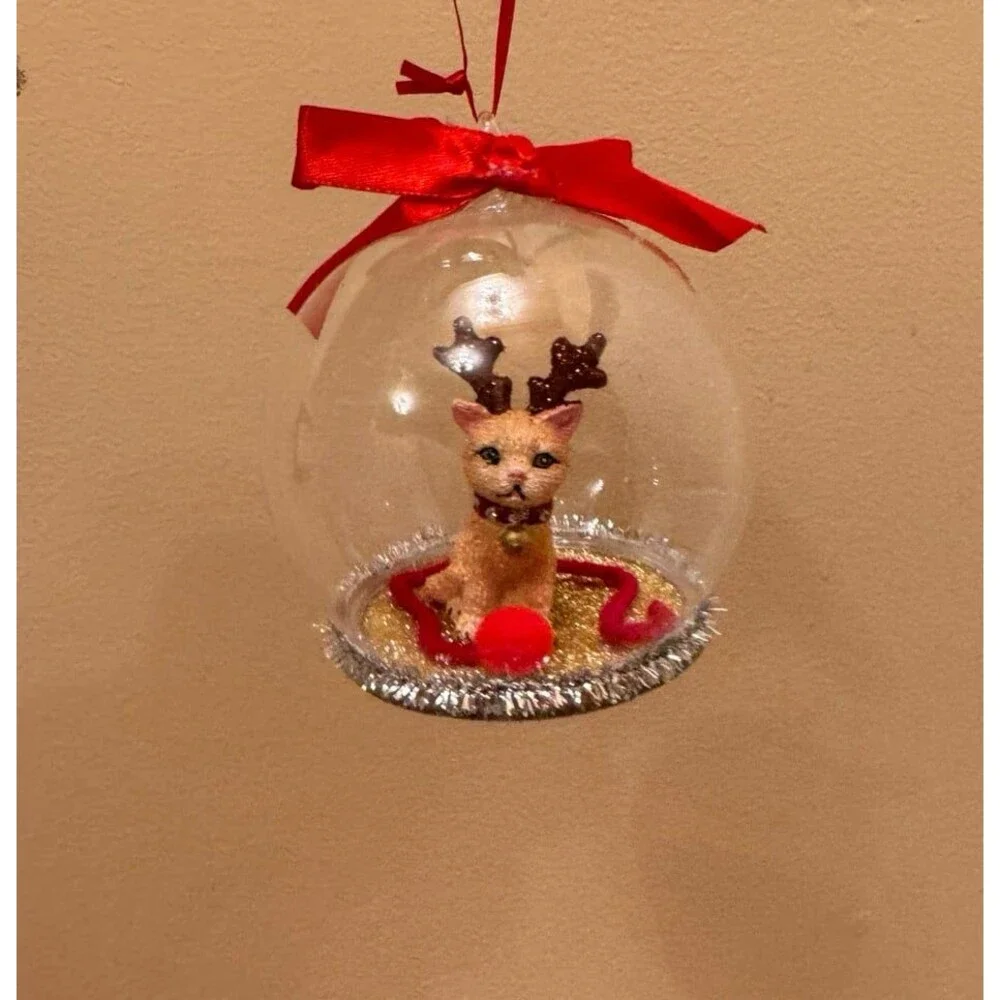 Holiday lane new Christmas ornament cat inside dome new